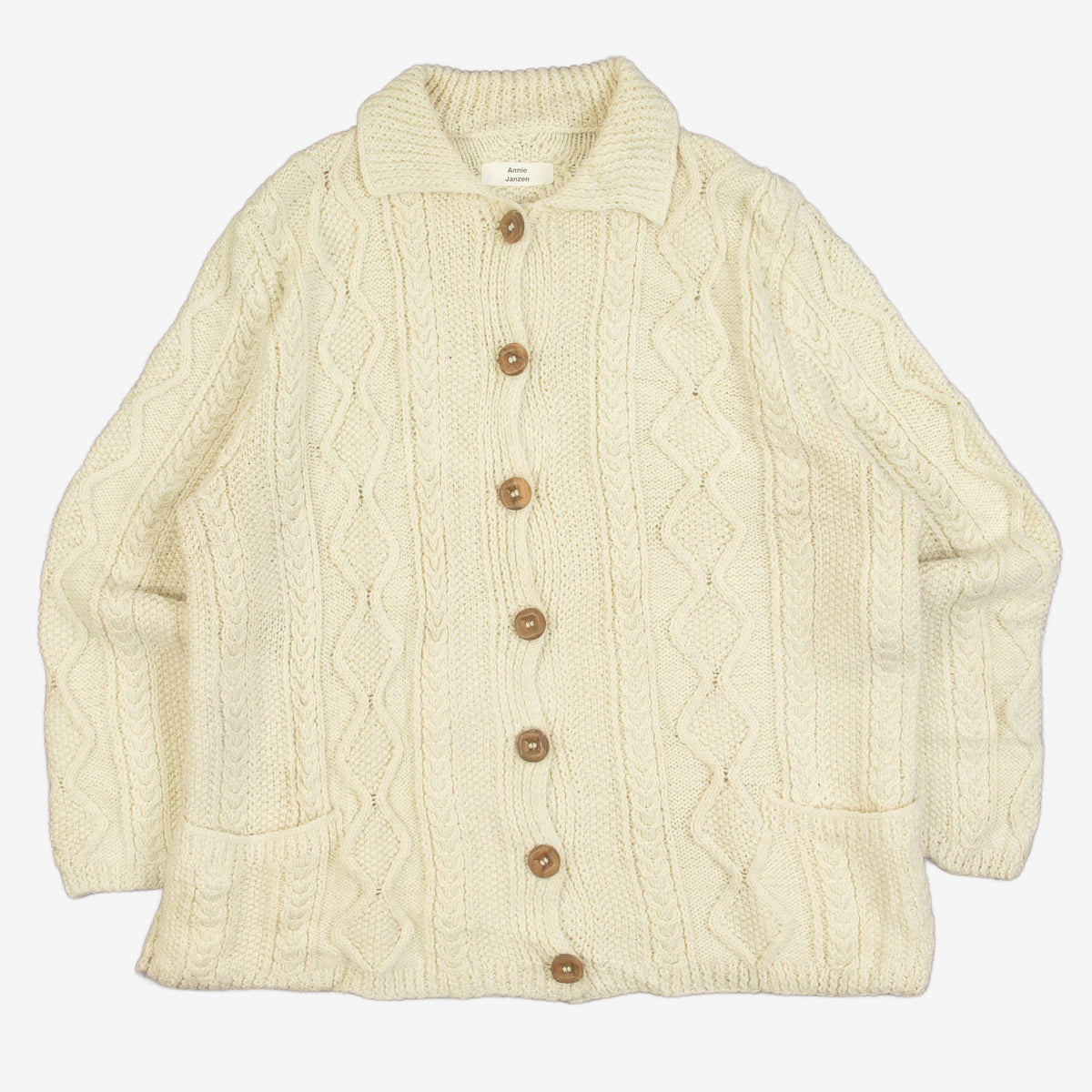 WOMEN'S VINTAGE 1990S ARAN COLLARED KNITTED CARDIGAN - LARGE
