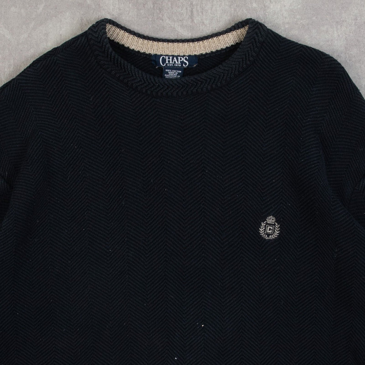 MEN'S VINTAGE CHAPS STRUCTURED KNITTED JUMPER - LARGE