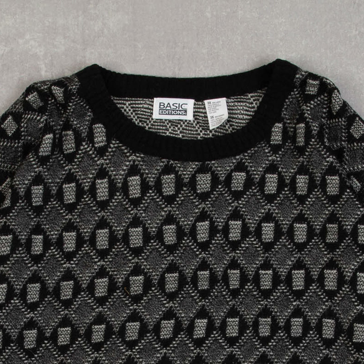 MEN'S VINTAGE 1990S PATTERNED KNITTED JUMPER - XXX-LARGE