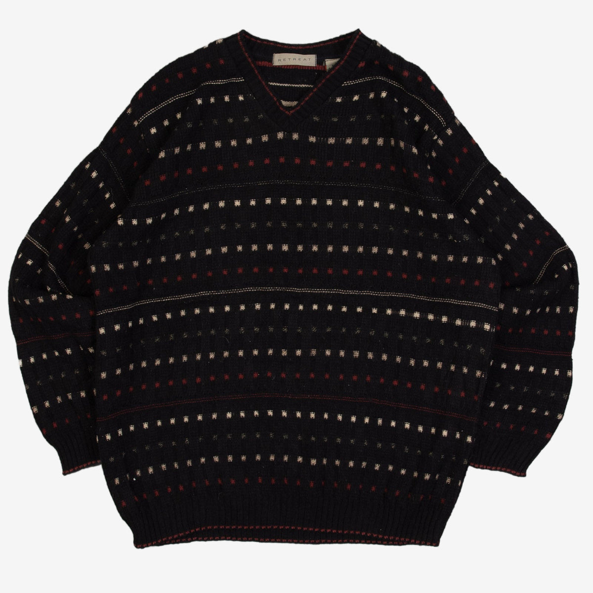 MEN'S VINTAGE 1990S STRUCTURED V-NECK KNITTED JUMPER - MEDIUM