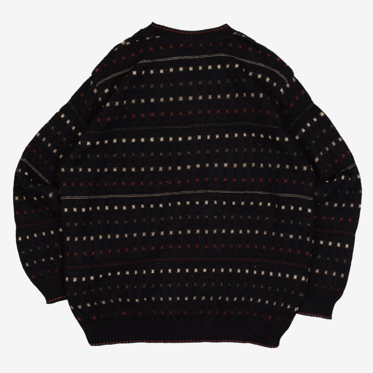 MEN'S VINTAGE 1990S STRUCTURED V-NECK KNITTED JUMPER - MEDIUM