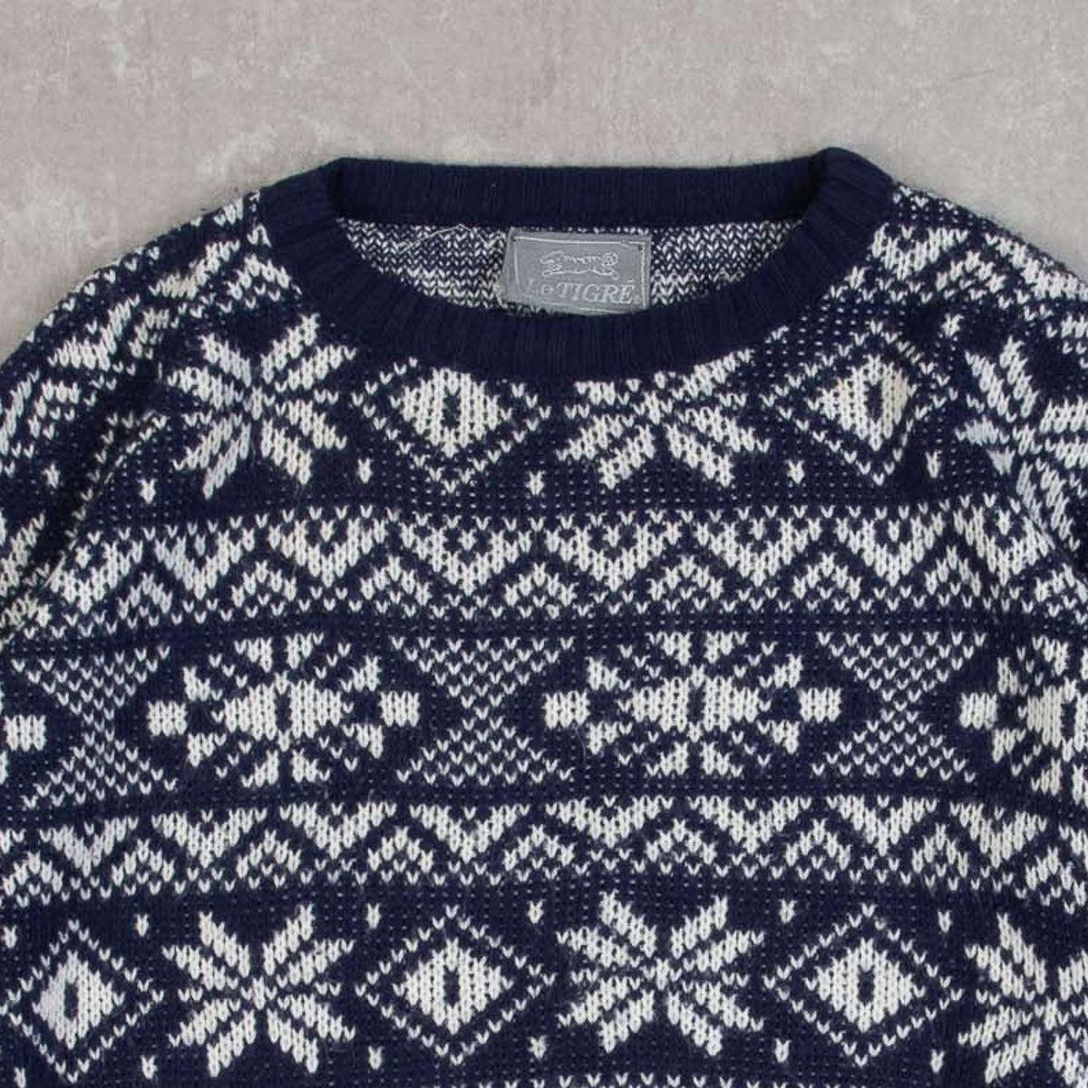 MEN'S VINTAGE 1990S PATTERNED KNITTED JUMPER - LARGE