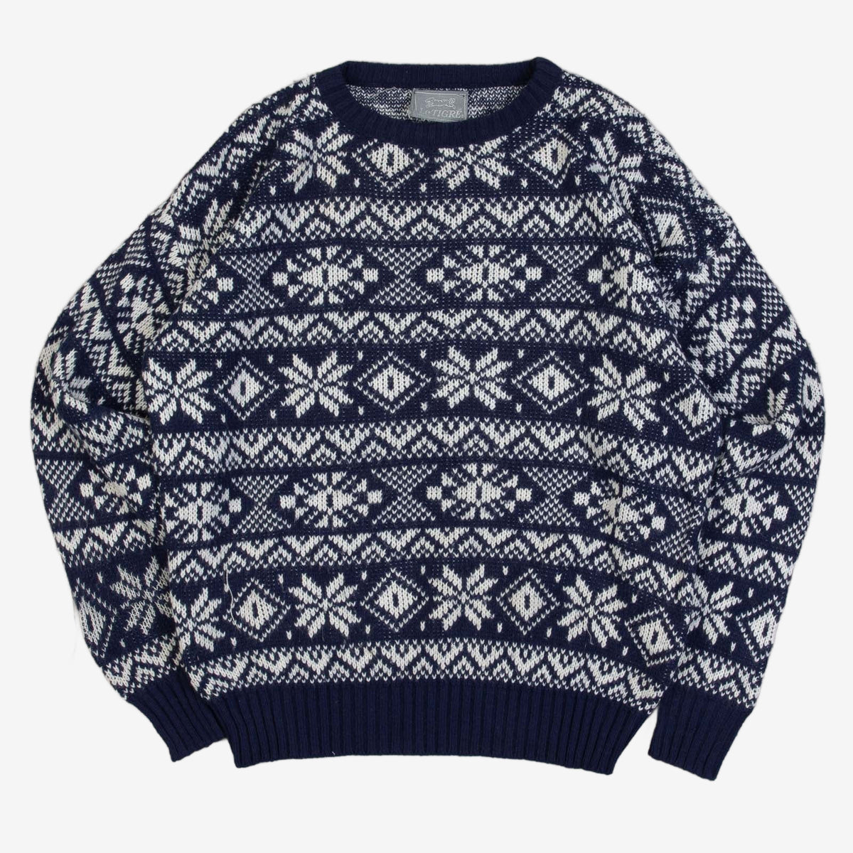 MEN'S VINTAGE 1990S PATTERNED KNITTED JUMPER - LARGE