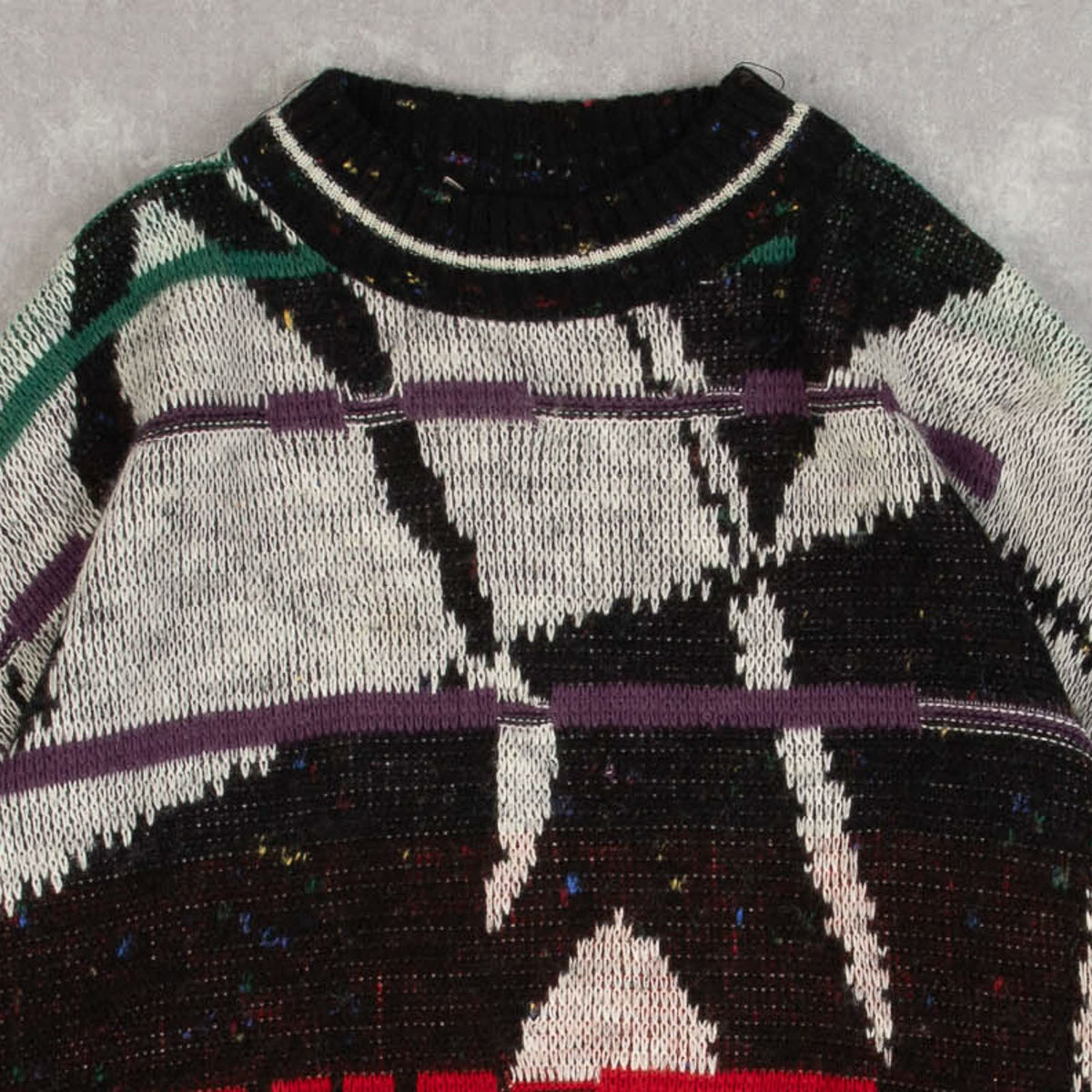 MEN'S VINTAGE 1980S PATTERNED KNITTED JUMPER - LARGE