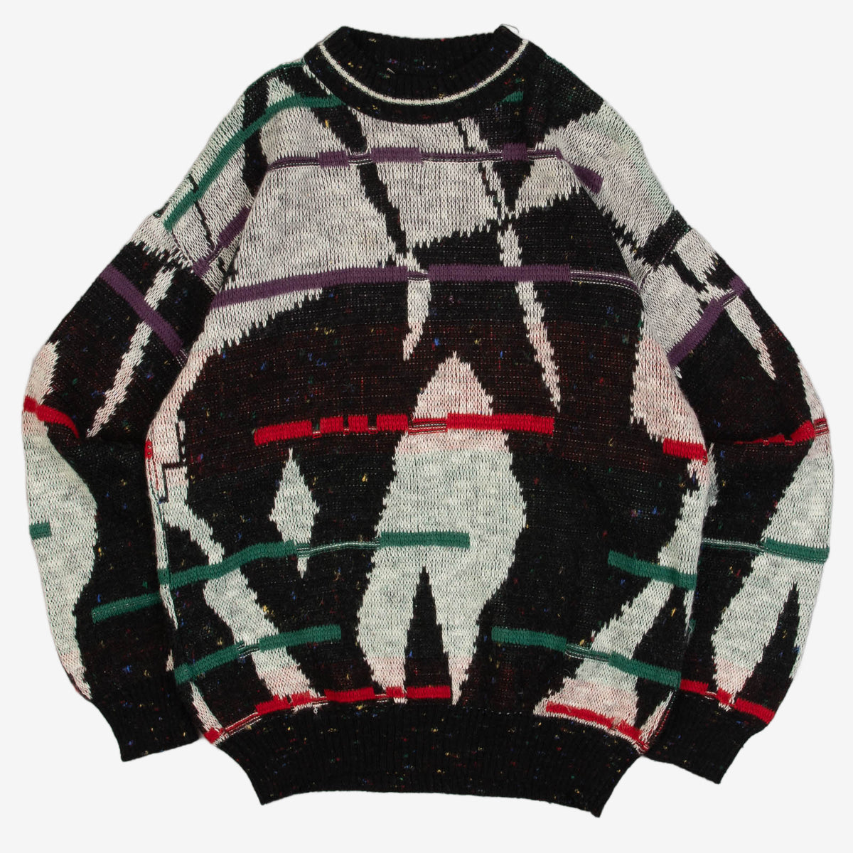 MEN'S VINTAGE 1980S PATTERNED KNITTED JUMPER - LARGE