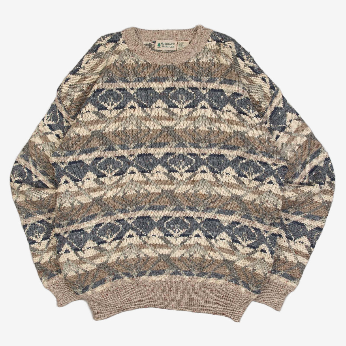 MEN'S VINTAGE 1990S PATTERNED KNITTED JUMPER - X-LARGE