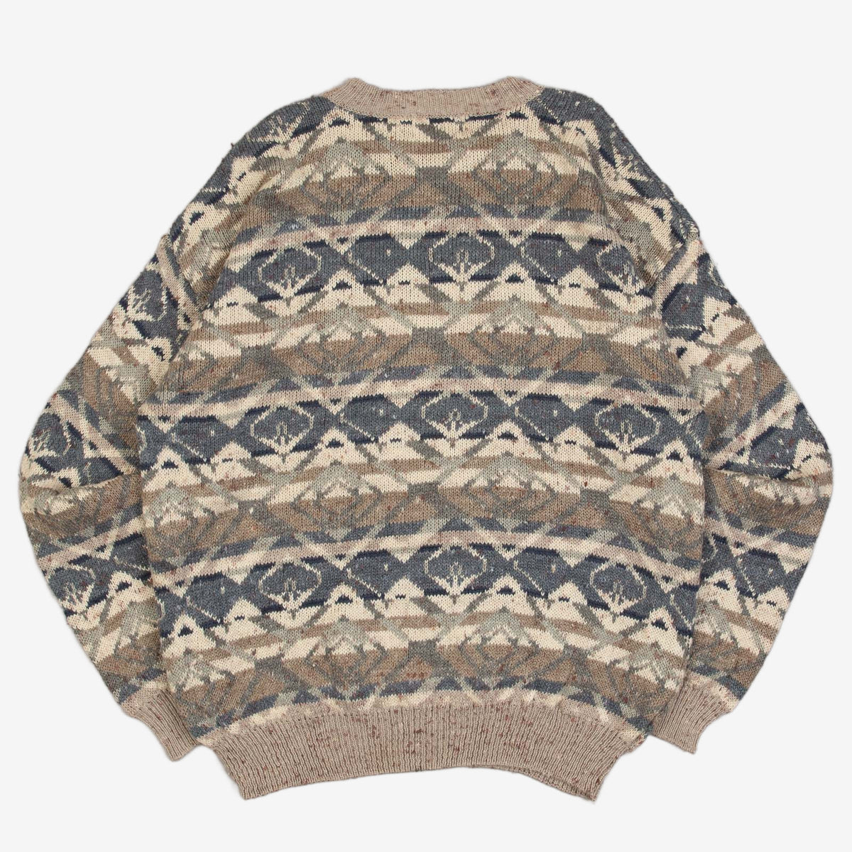 MEN'S VINTAGE 1990S PATTERNED KNITTED JUMPER - X-LARGE