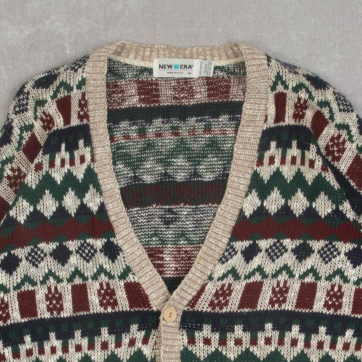 MEN'S VINTAGE 1990S PATTERNED KNITTED CARDIGAN - MEDIUM