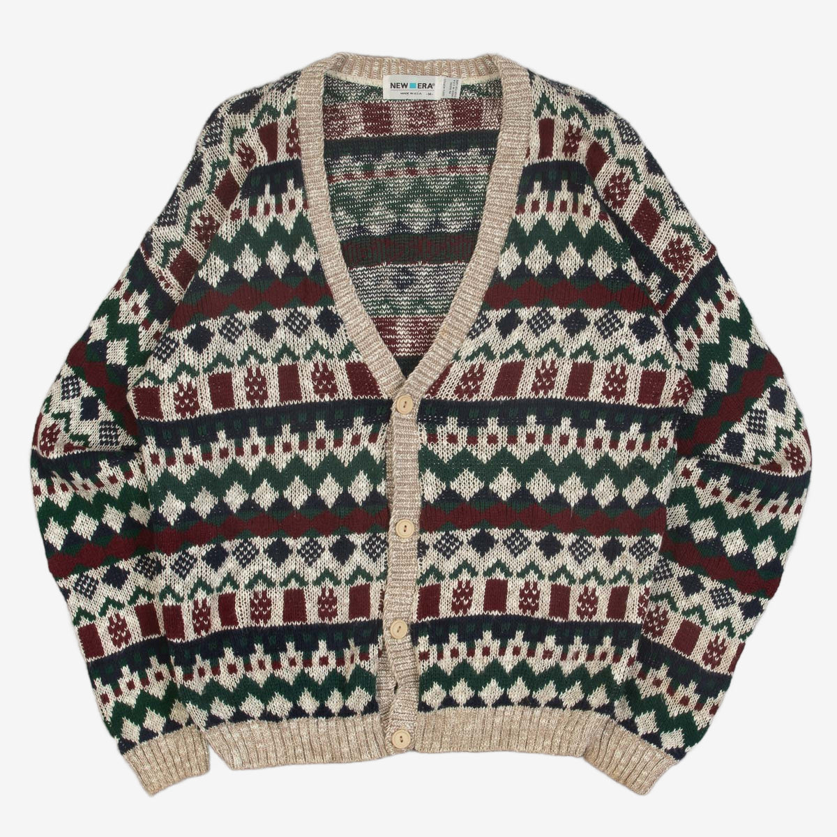 MEN'S VINTAGE 1990S PATTERNED KNITTED CARDIGAN - MEDIUM