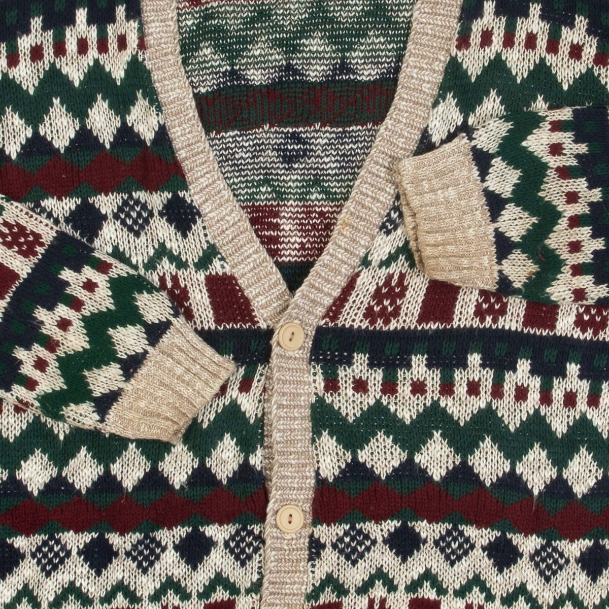 MEN'S VINTAGE 1990S PATTERNED KNITTED CARDIGAN - MEDIUM