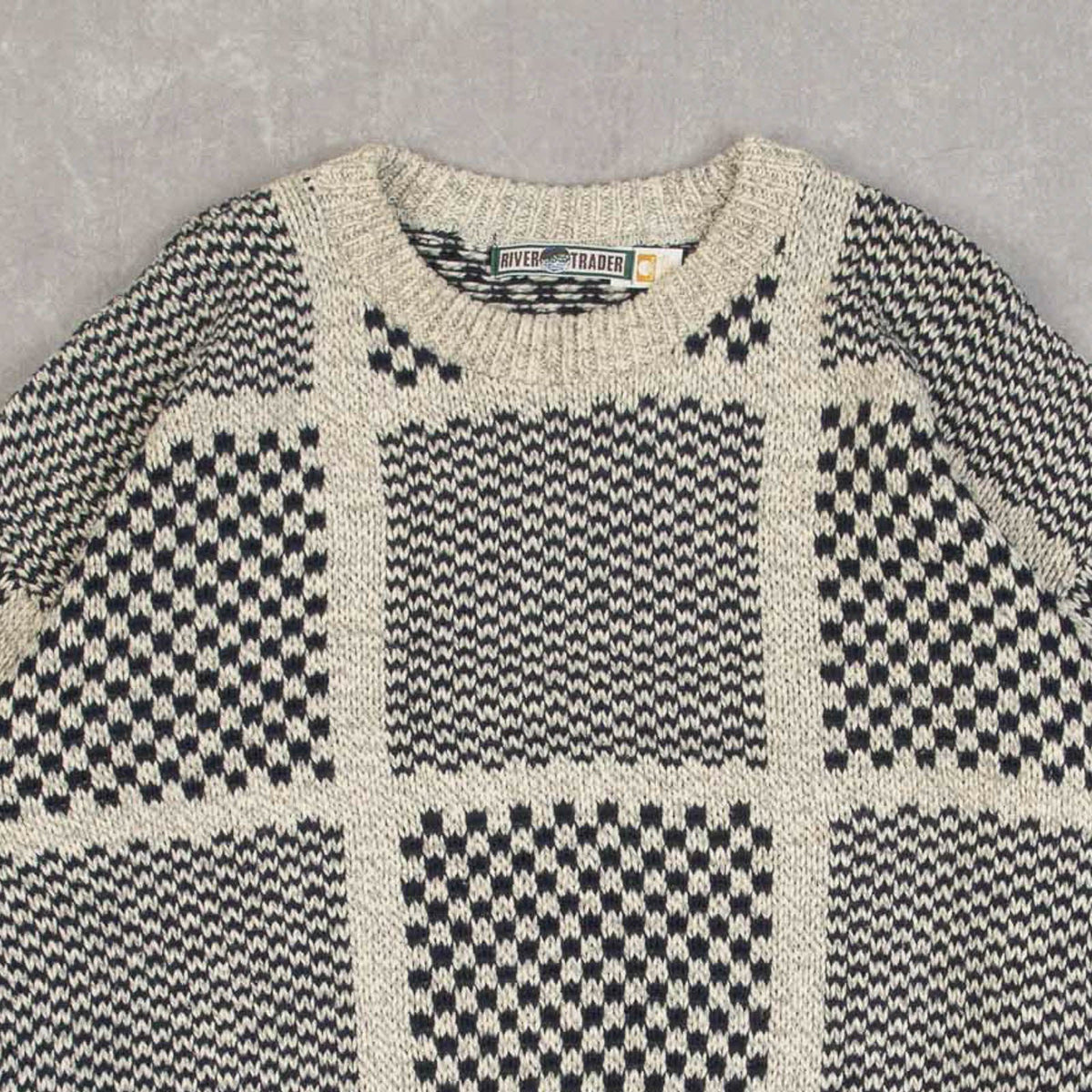 MEN'S VINTAGE 1990S GRID PATTERNED KNITTED JUMPER - LARGE