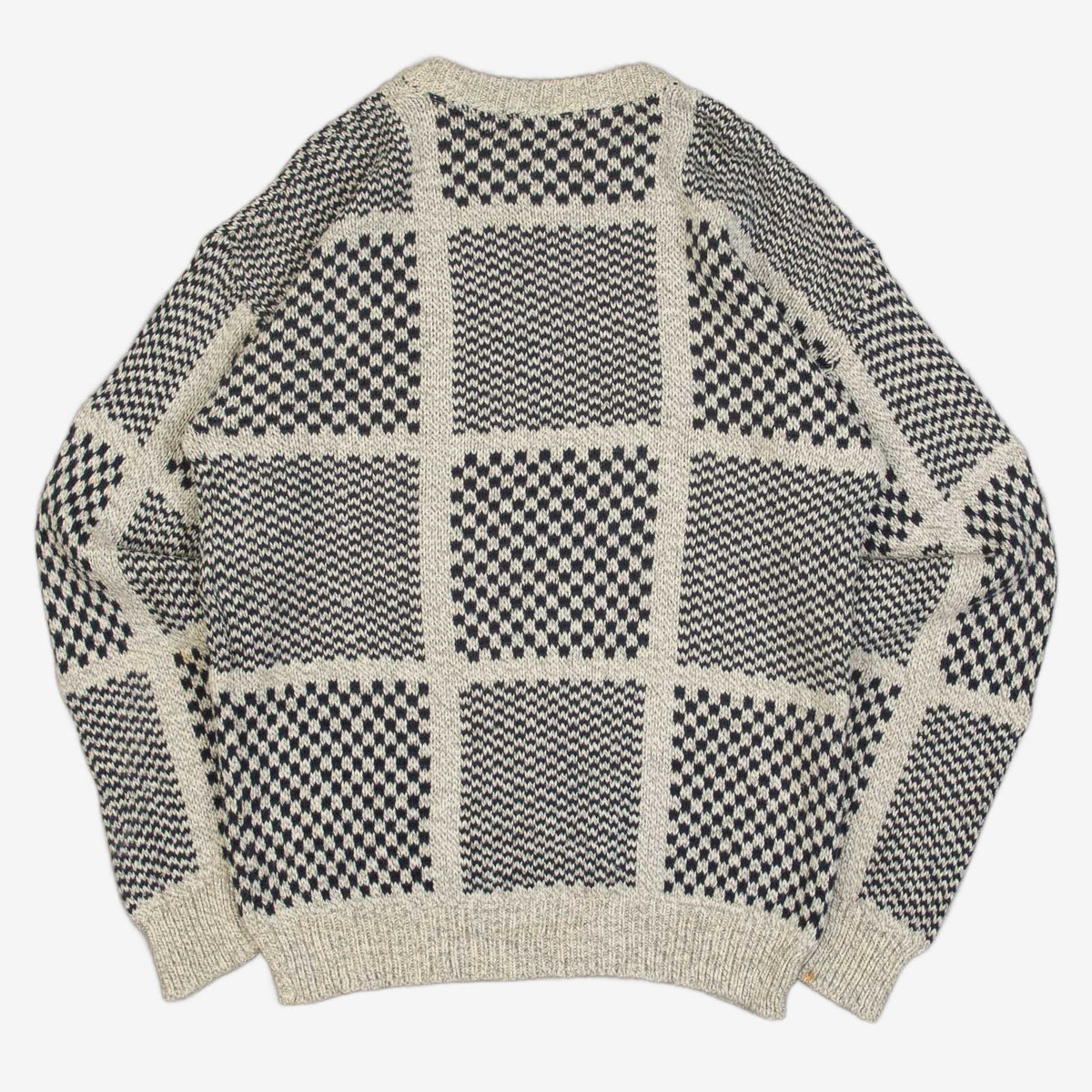 MEN'S VINTAGE 1990S GRID PATTERNED KNITTED JUMPER - LARGE