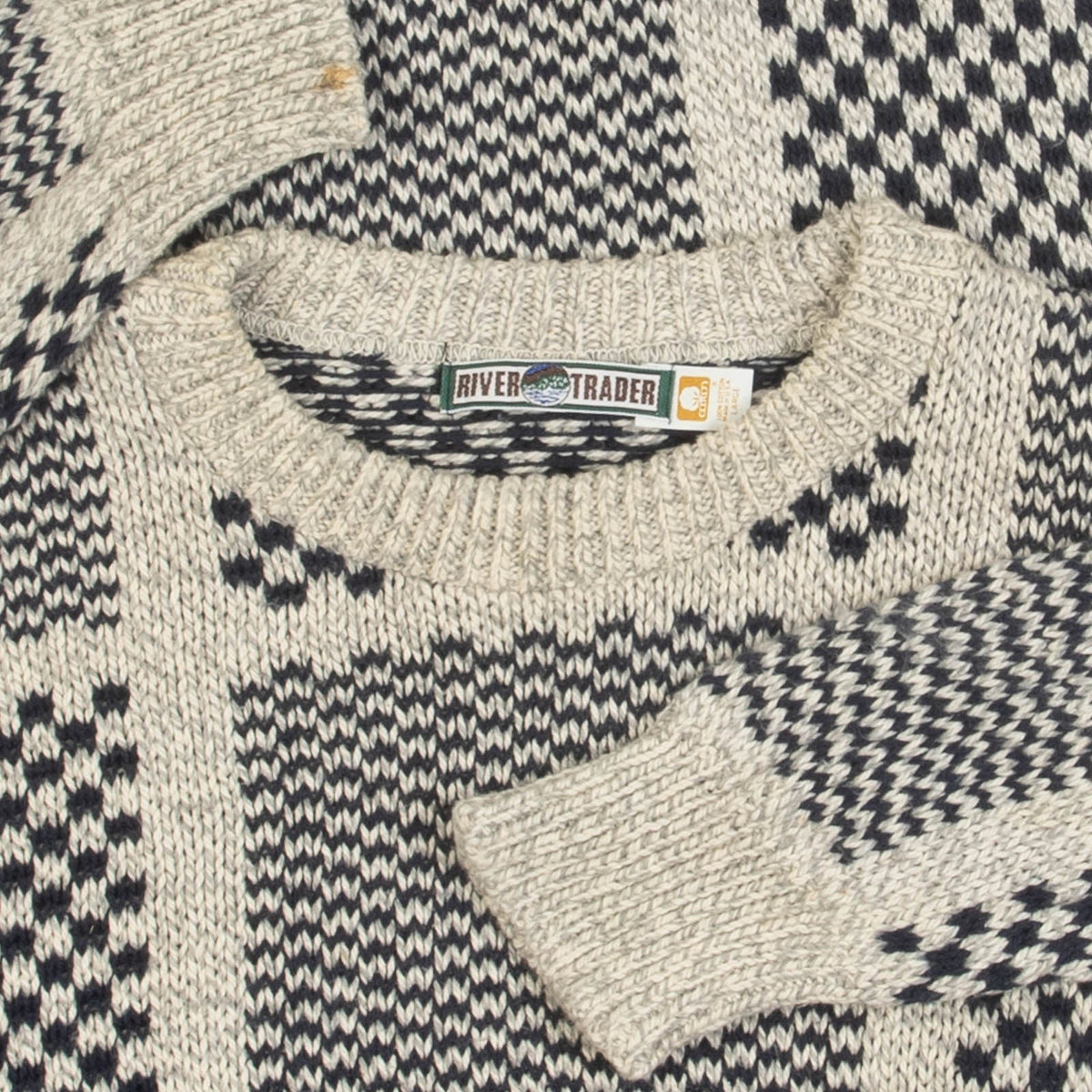 MEN'S VINTAGE 1990S GRID PATTERNED KNITTED JUMPER - LARGE