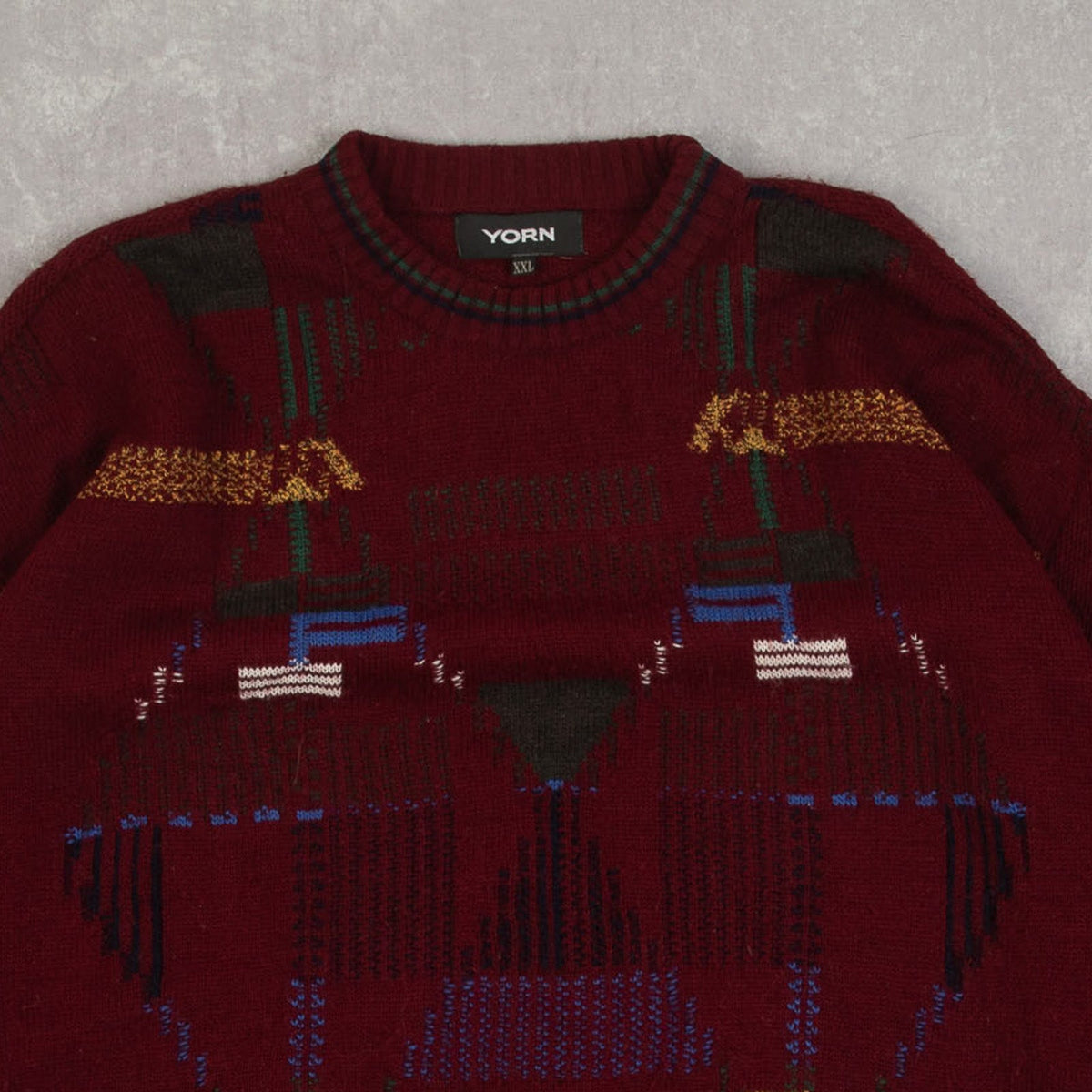 MEN'S VINTAGE 1990S PATTERNED KNITTED JUMPER - XX-LARGE