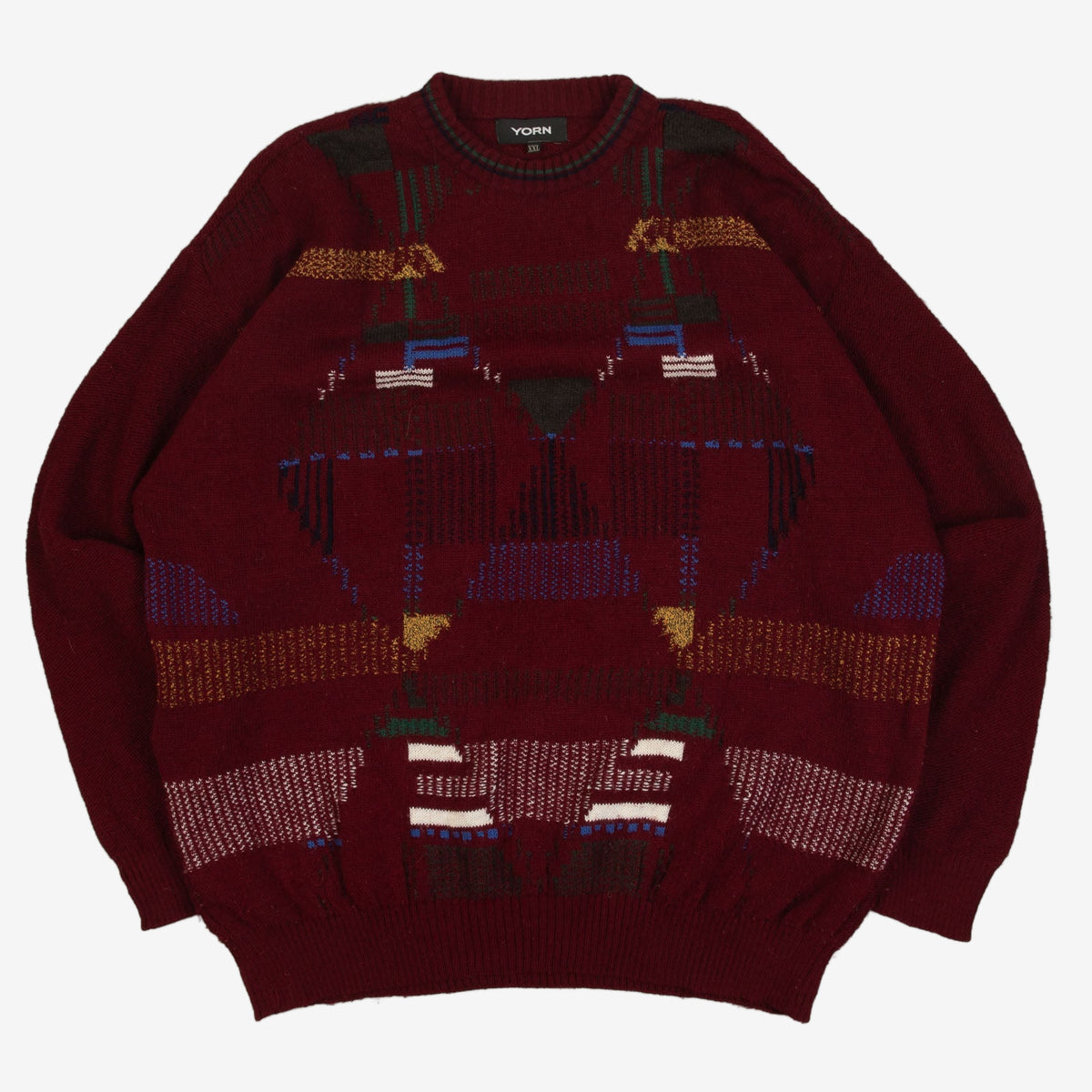 MEN'S VINTAGE 1990S PATTERNED KNITTED JUMPER - XX-LARGE