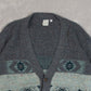 MEN'S VINTAGE 1980S STRUCTURED PATTERNED KNITTED CARDIGAN - LARGE