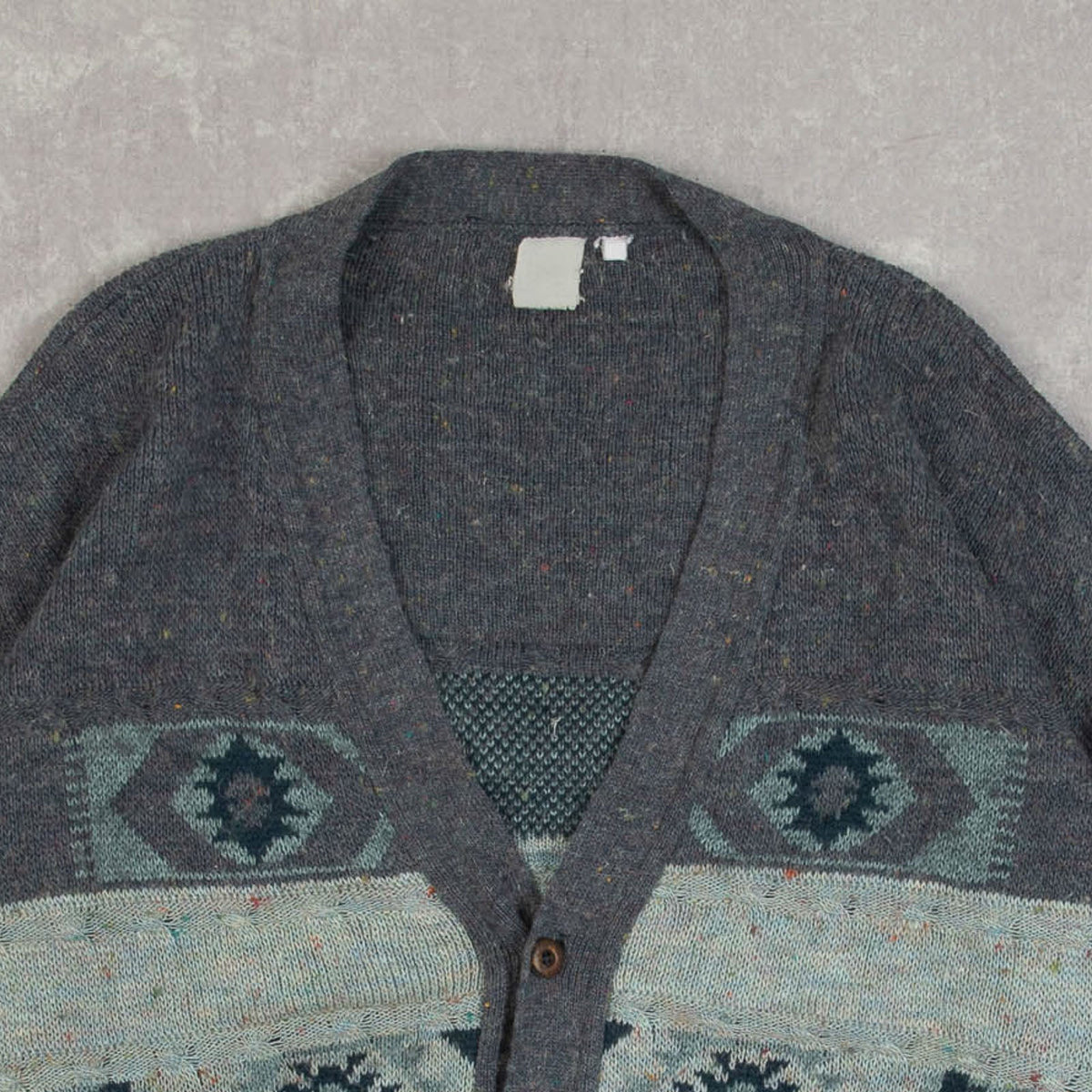MEN'S VINTAGE 1980S STRUCTURED PATTERNED KNITTED CARDIGAN - LARGE