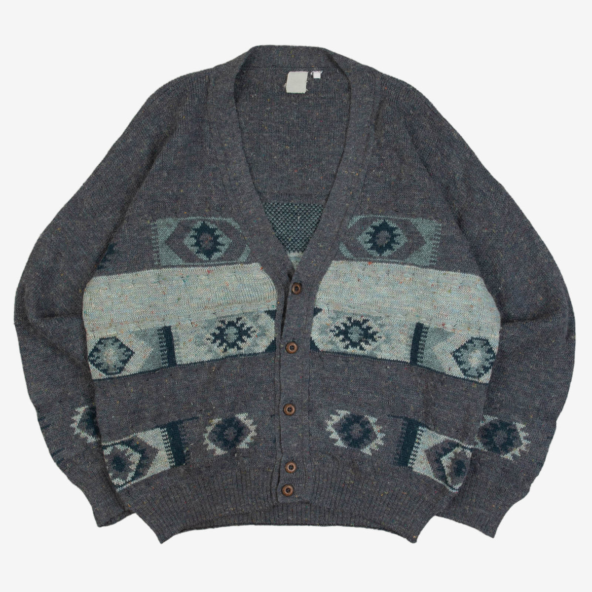MEN'S VINTAGE 1980S STRUCTURED PATTERNED KNITTED CARDIGAN - LARGE