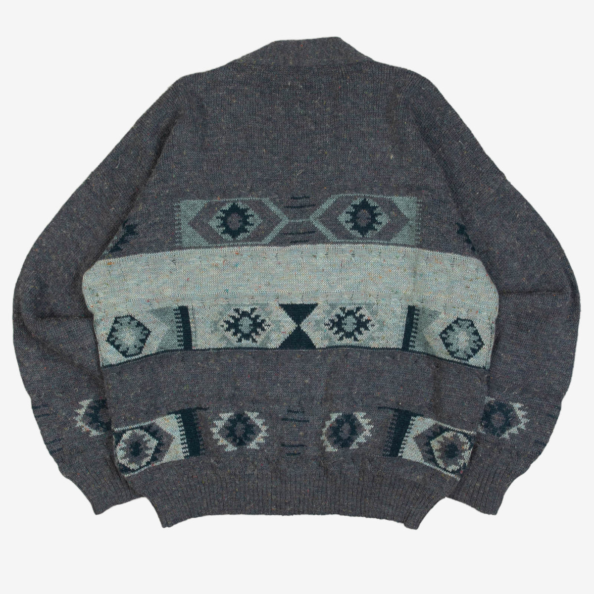 MEN'S VINTAGE 1980S STRUCTURED PATTERNED KNITTED CARDIGAN - LARGE