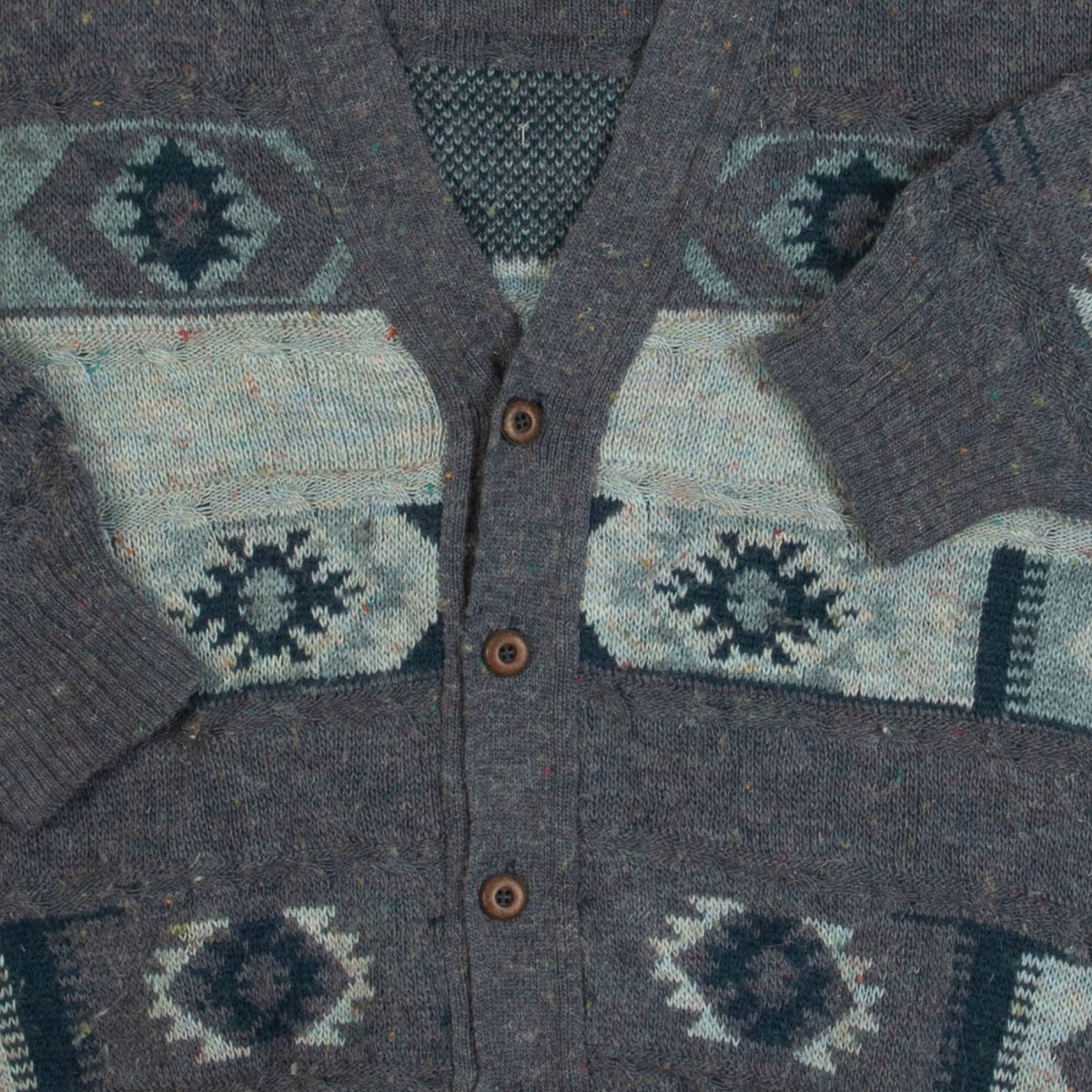 MEN'S VINTAGE 1980S STRUCTURED PATTERNED KNITTED CARDIGAN - LARGE