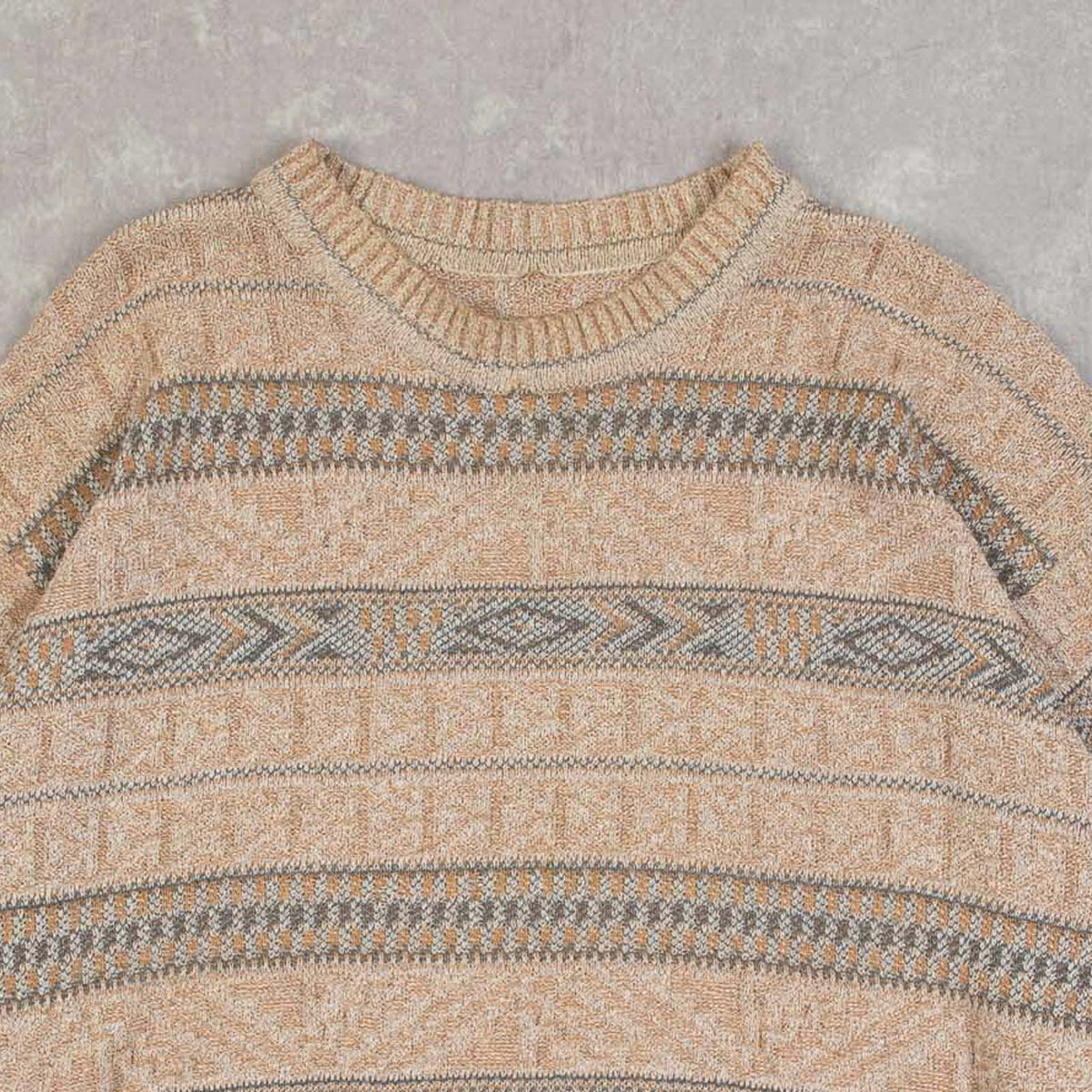 MEN'S VINTAGE 1990S STRUCTURED PATTERNED KNITTED JUMPER - LARGE