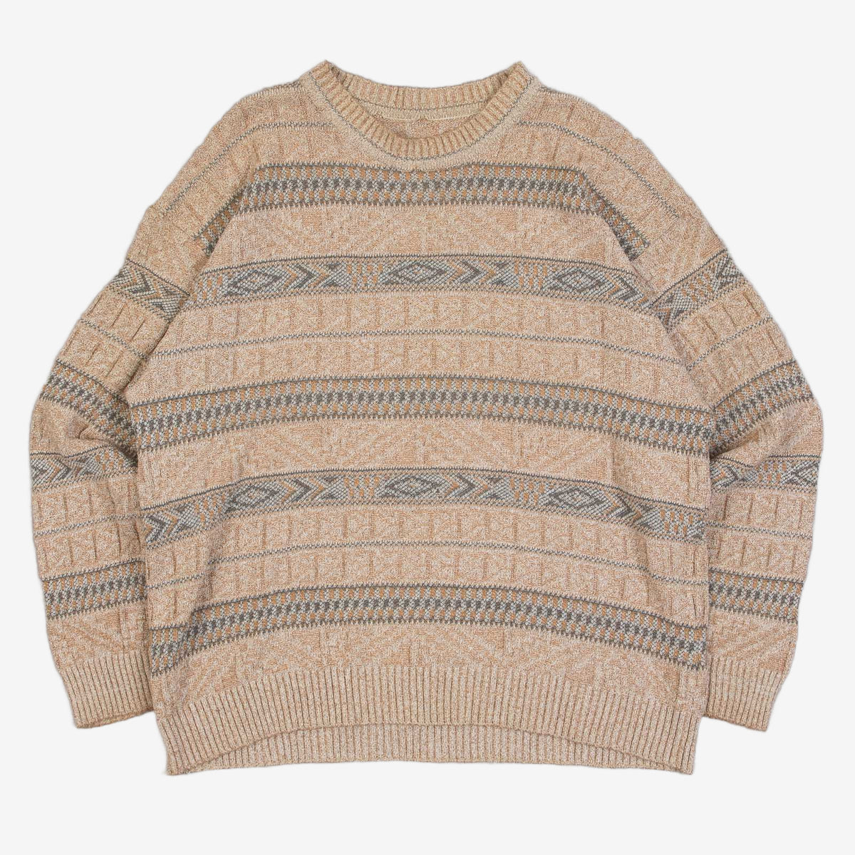 MEN'S VINTAGE 1990S STRUCTURED PATTERNED KNITTED JUMPER - LARGE