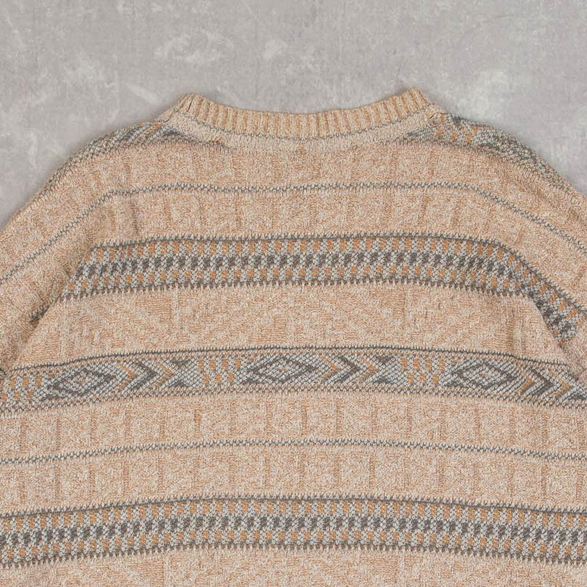 MEN'S VINTAGE 1990S STRUCTURED PATTERNED KNITTED JUMPER - LARGE
