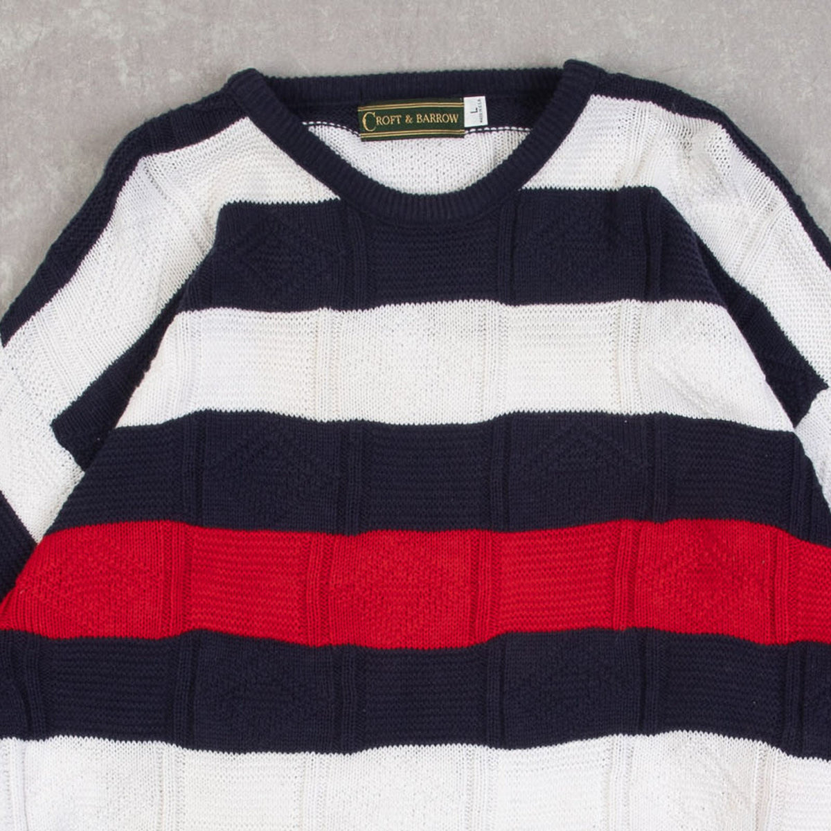MEN'S VINTAGE 1990S STRIPED STRUCTURED KNITTED JUMPER - LARGE