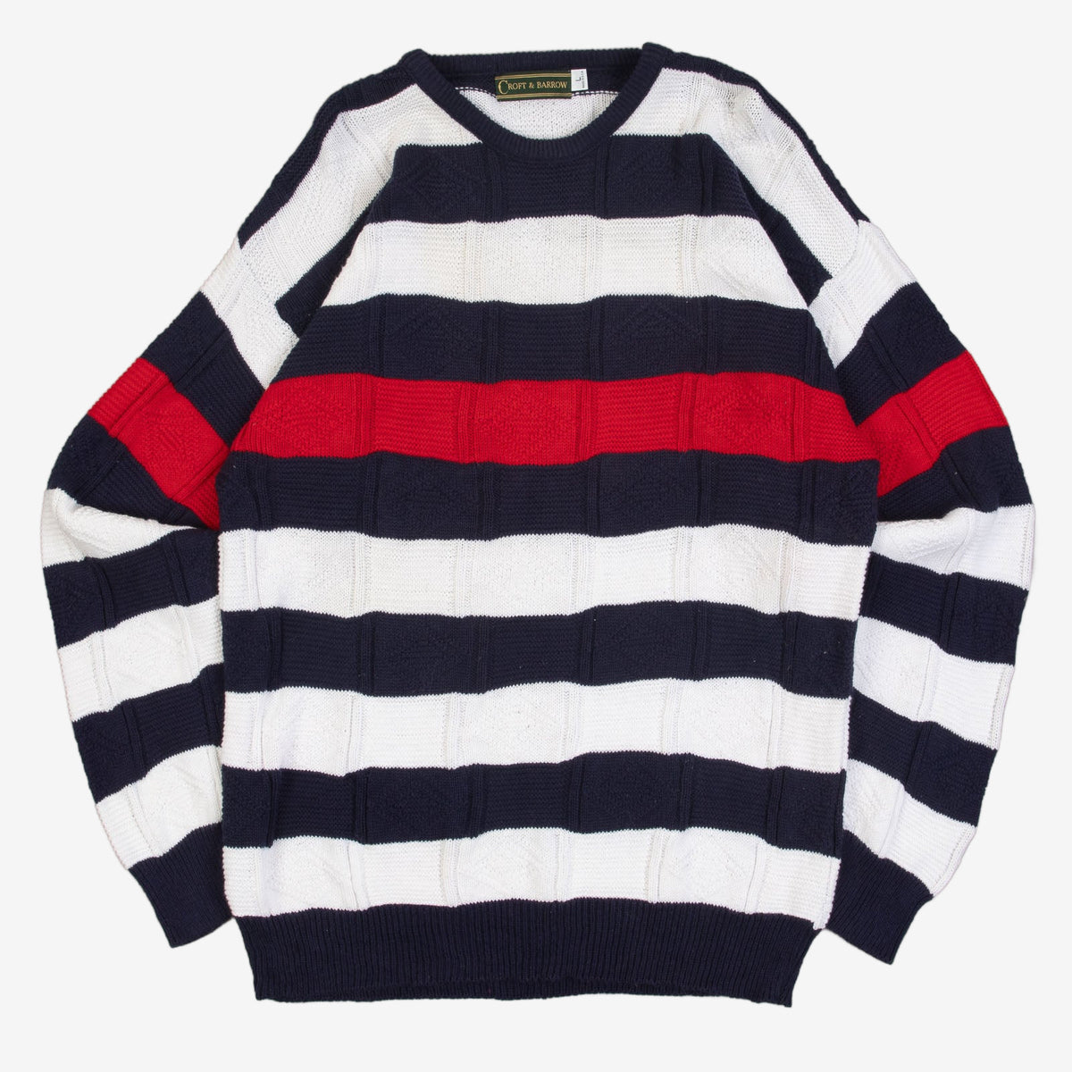 MEN'S VINTAGE 1990S STRIPED STRUCTURED KNITTED JUMPER - LARGE