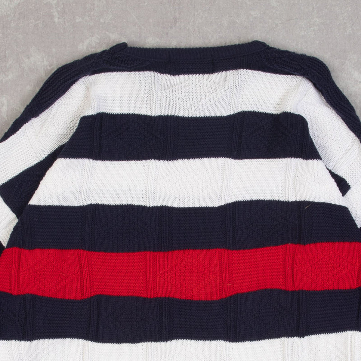 MEN'S VINTAGE 1990S STRIPED STRUCTURED KNITTED JUMPER - LARGE