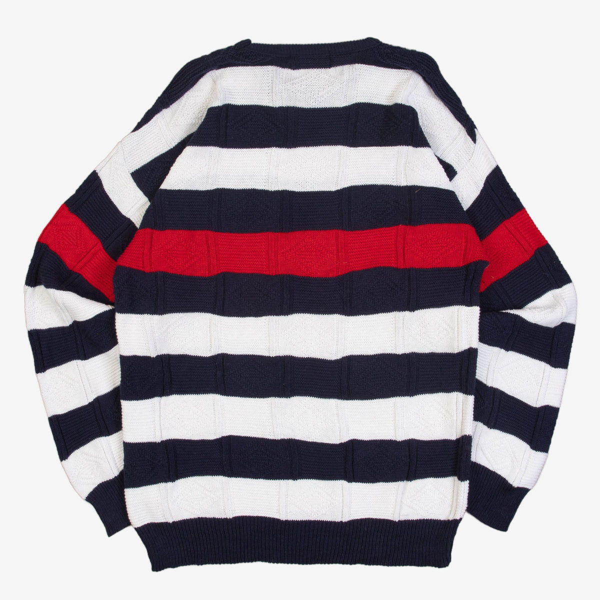 MEN'S VINTAGE 1990S STRIPED STRUCTURED KNITTED JUMPER - LARGE