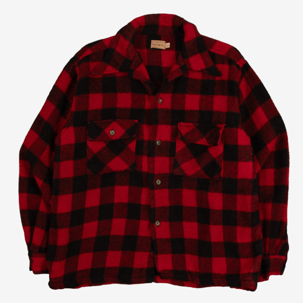 MEN'S VINTAGE 1980S CHECKED WOOL SHIRT JACKET - MEDIUM