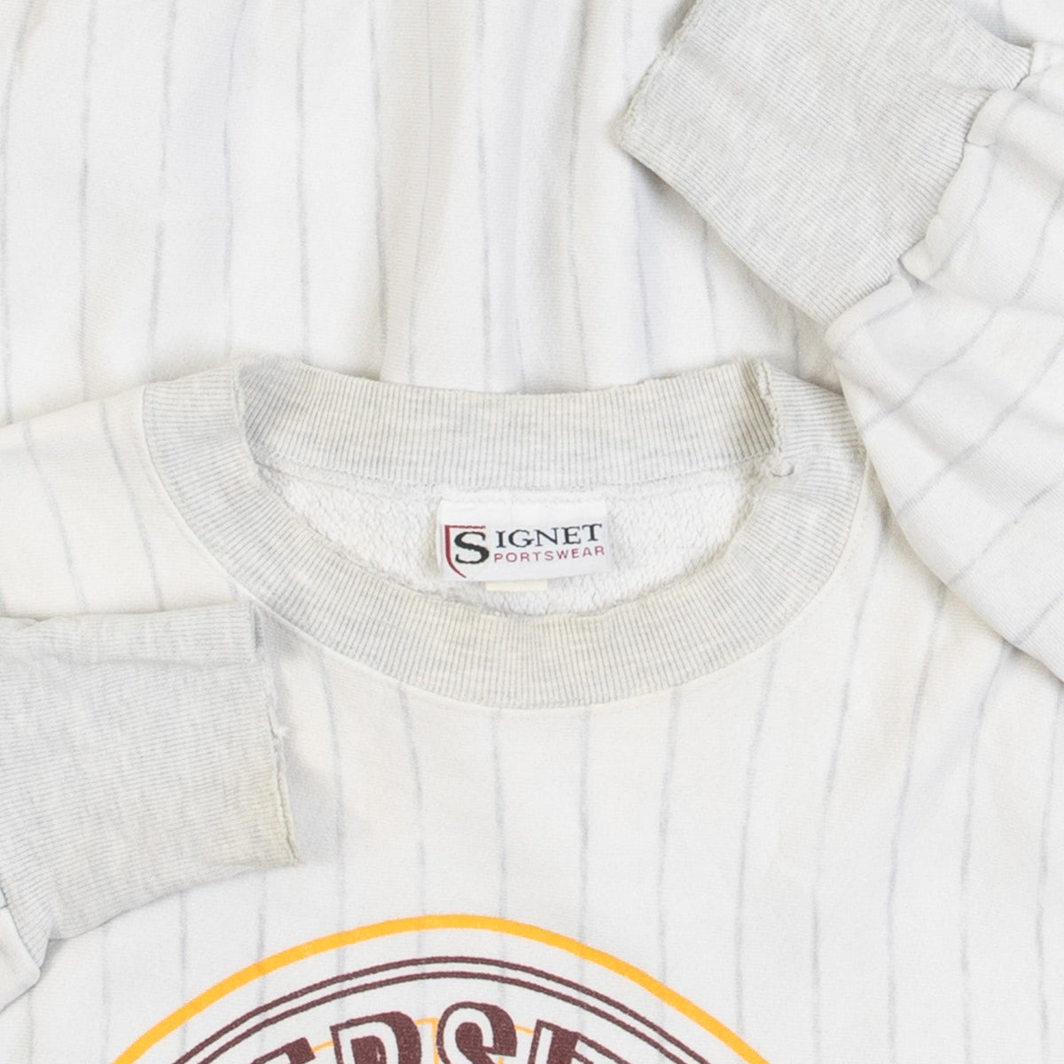 MEN'S VINTAGE 1990S UNIVERSITY OF MINNESOTA STRIPED SWEATSHIRT - LARGE