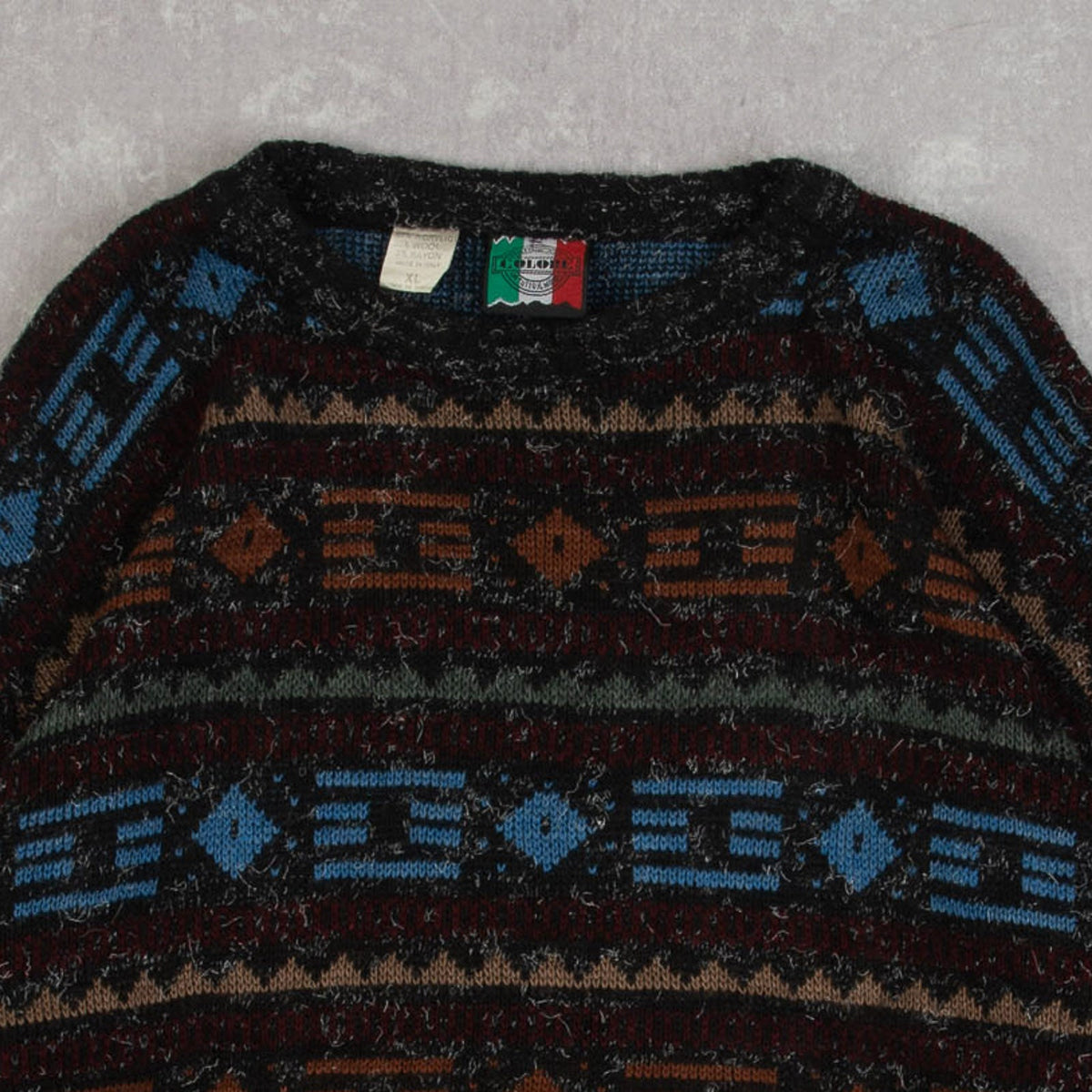 WOMEN'S VINTAGE 1980S PATTERNED KNITTED JUMPER - LARGE