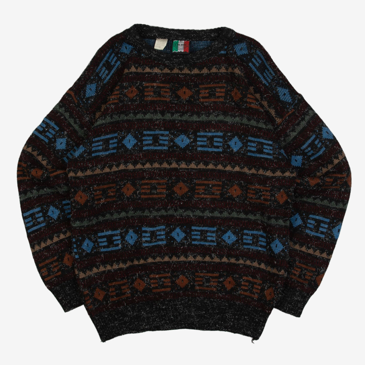 WOMEN'S VINTAGE 1980S PATTERNED KNITTED JUMPER - LARGE