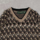 WOMEN'S VINTAGE 1990S PATTERNED V-NECK KNITTED JUMPER - LARGE