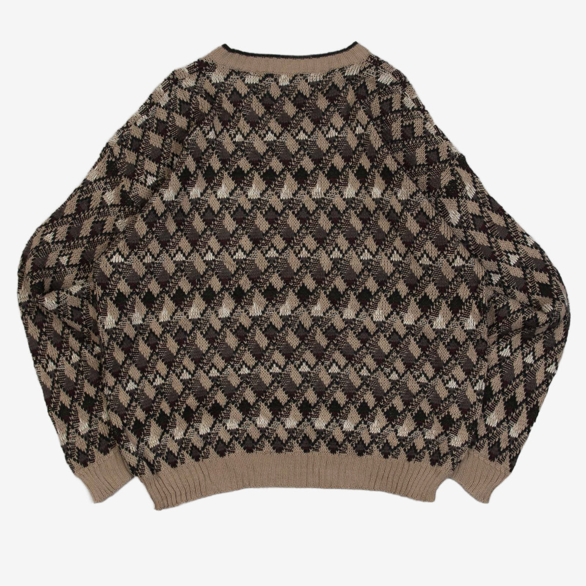 WOMEN'S VINTAGE 1990S PATTERNED V-NECK KNITTED JUMPER - LARGE