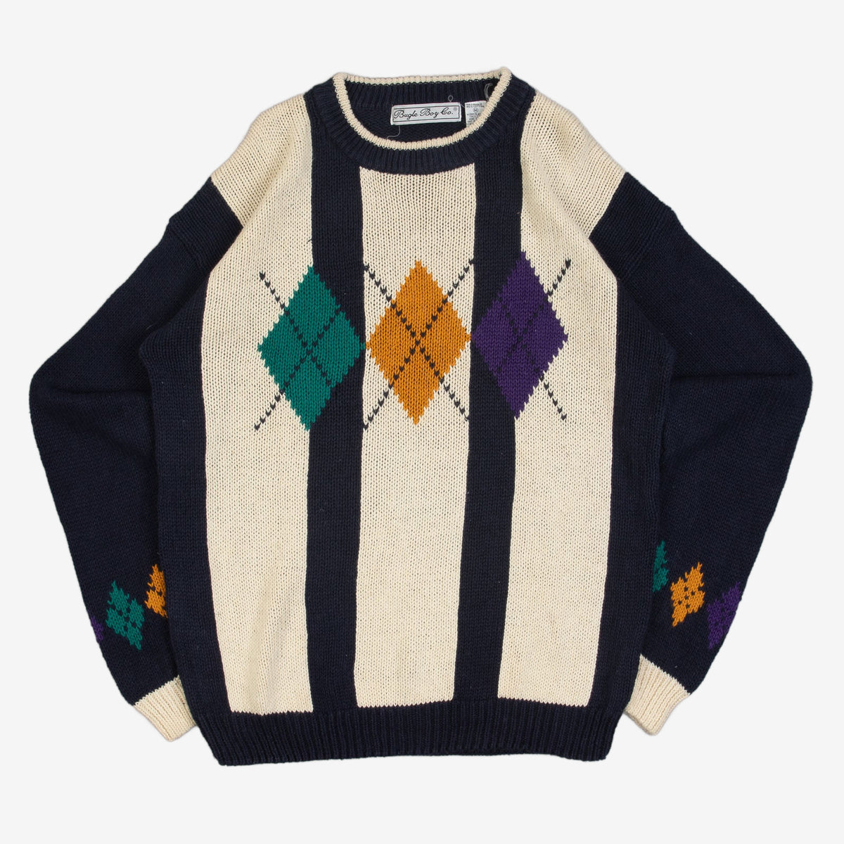 MEN'S VINTAGE 1990S ARGYLE PATTERNED KNITTED JUMPER - MEDIUM