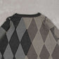 MEN'S VINTAGE 1990S DIAMOND PATTERNED KNITTED JUMPER - X-LARGE