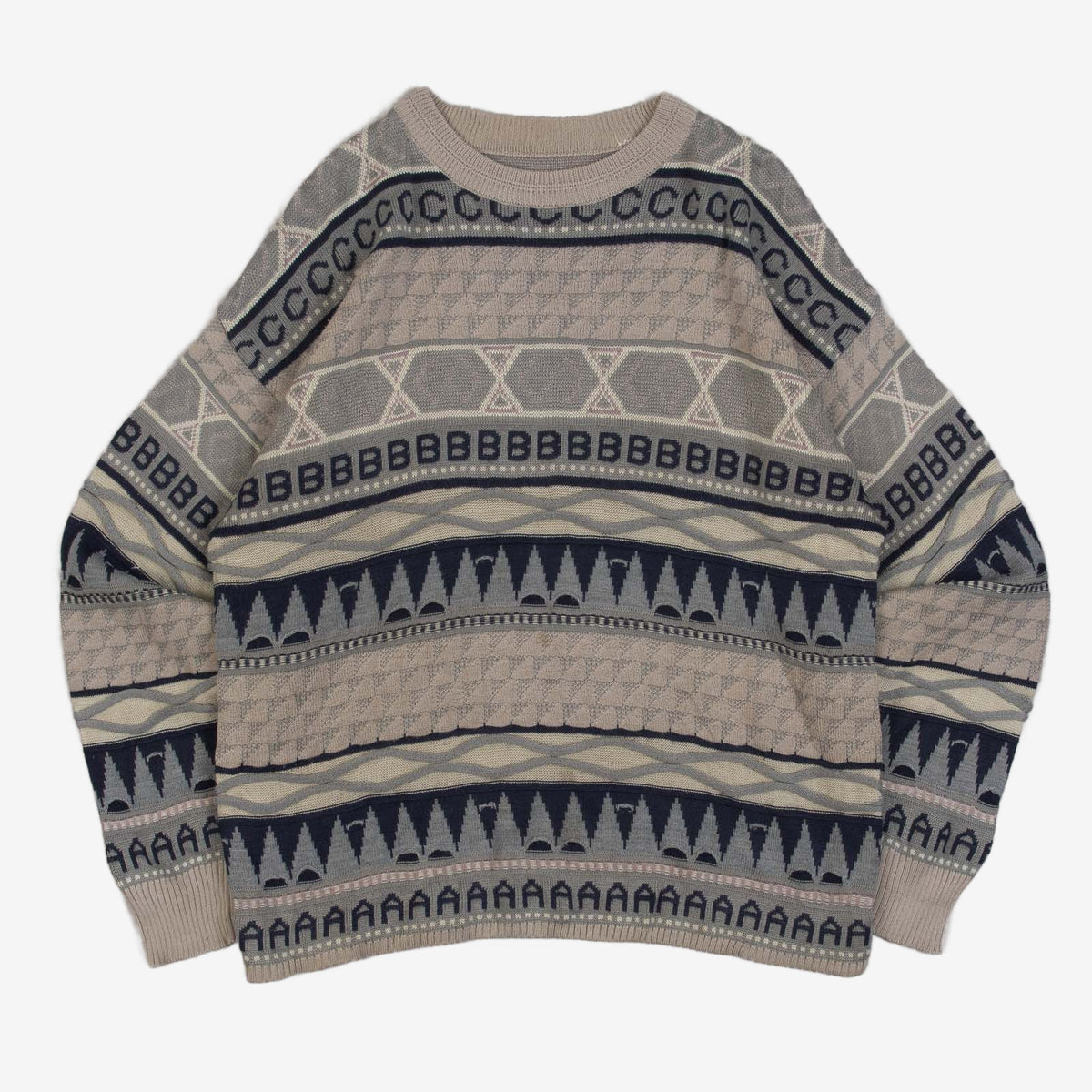 MEN'S VINTAGE 1980S STRUCTURED PATTERNED KNITTED JUMPER - LARGE