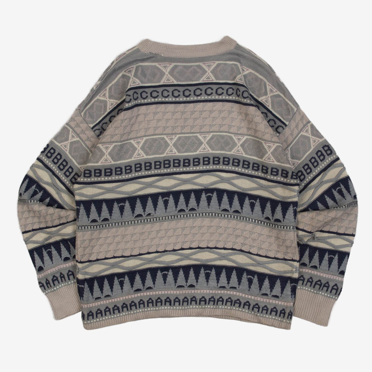 MEN'S VINTAGE 1980S STRUCTURED PATTERNED KNITTED JUMPER - LARGE
