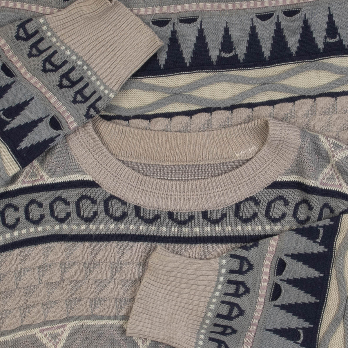 MEN'S VINTAGE 1980S STRUCTURED PATTERNED KNITTED JUMPER - LARGE