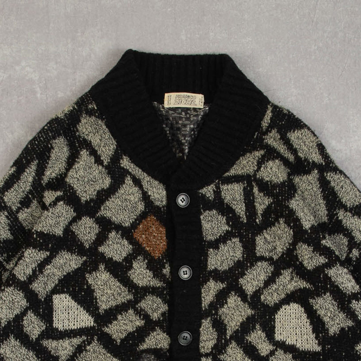 MEN'S VINTAGE 1980S PATTERNED KNITTED CARDIGAN - X-LARGE