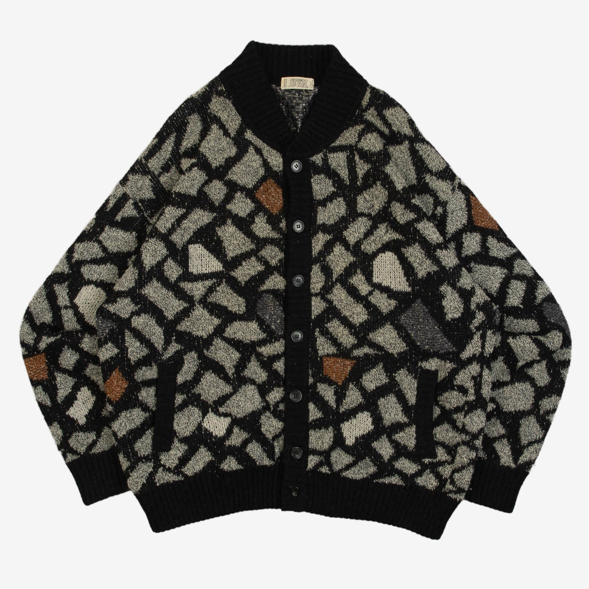 MEN'S VINTAGE 1980S PATTERNED KNITTED CARDIGAN - X-LARGE