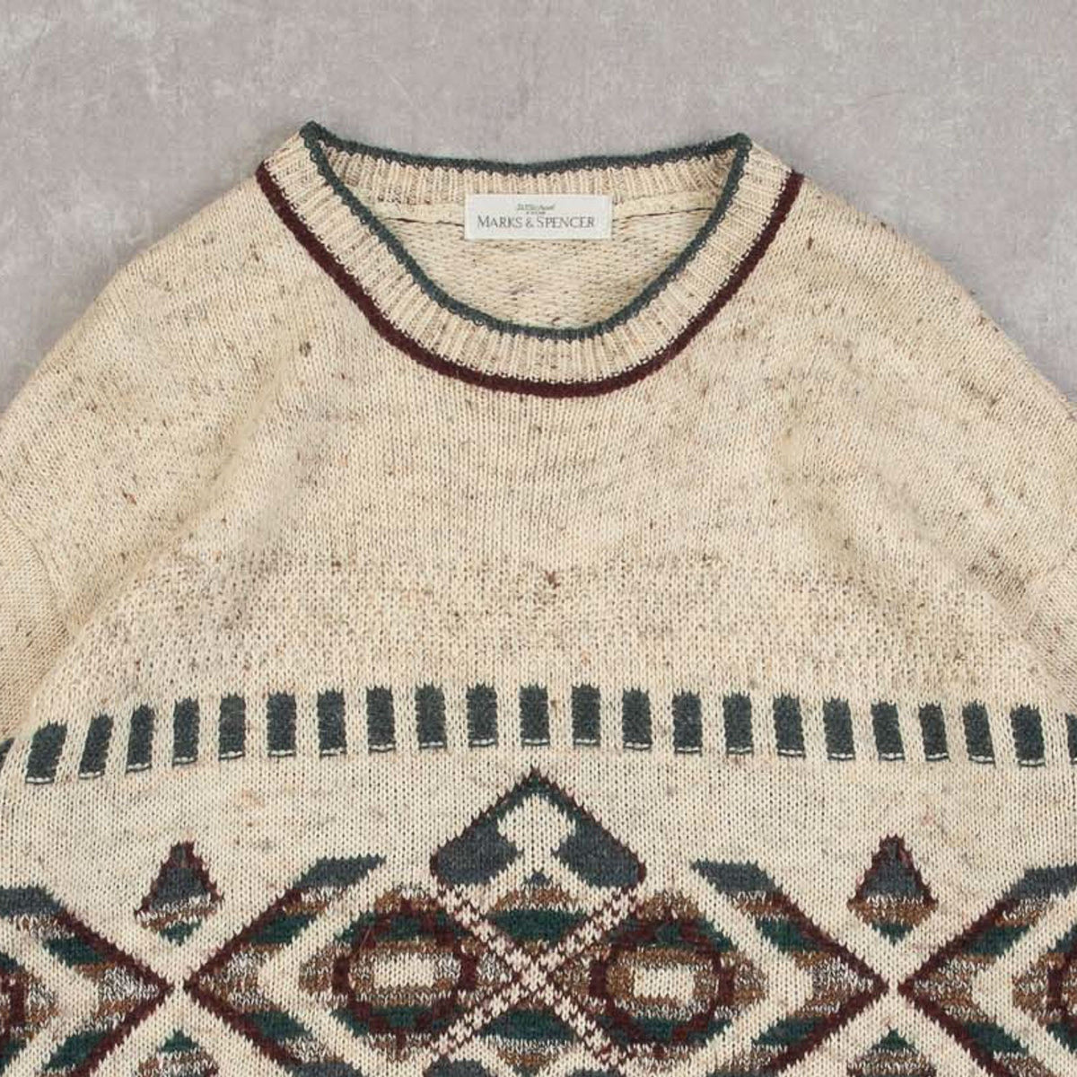 MEN'S VINTAGE 1990S PATTERNED KNITTED JUMPER - MEDIUM