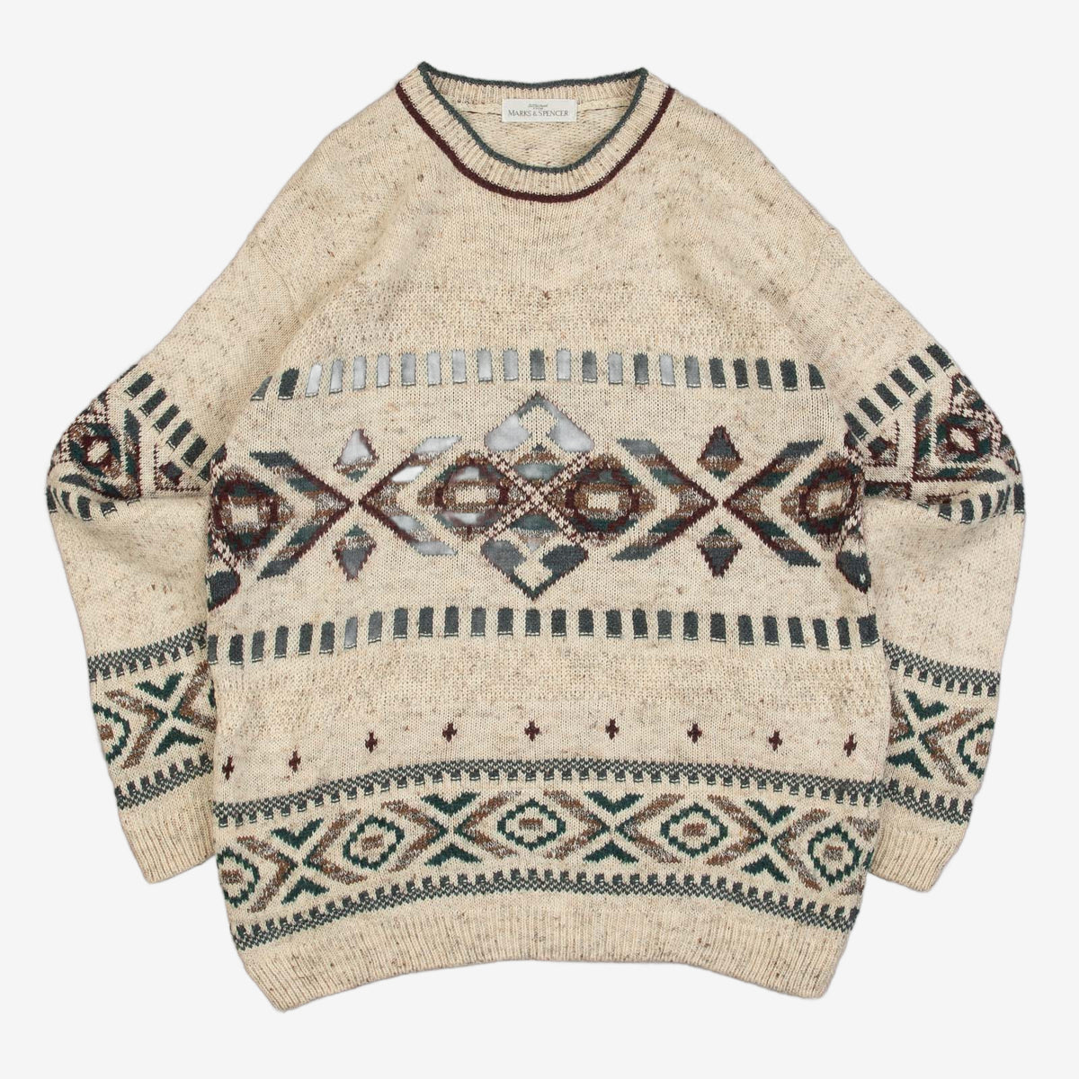 MEN'S VINTAGE 1990S PATTERNED KNITTED JUMPER - MEDIUM