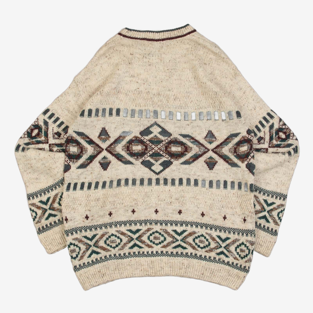 MEN'S VINTAGE 1990S PATTERNED KNITTED JUMPER - MEDIUM