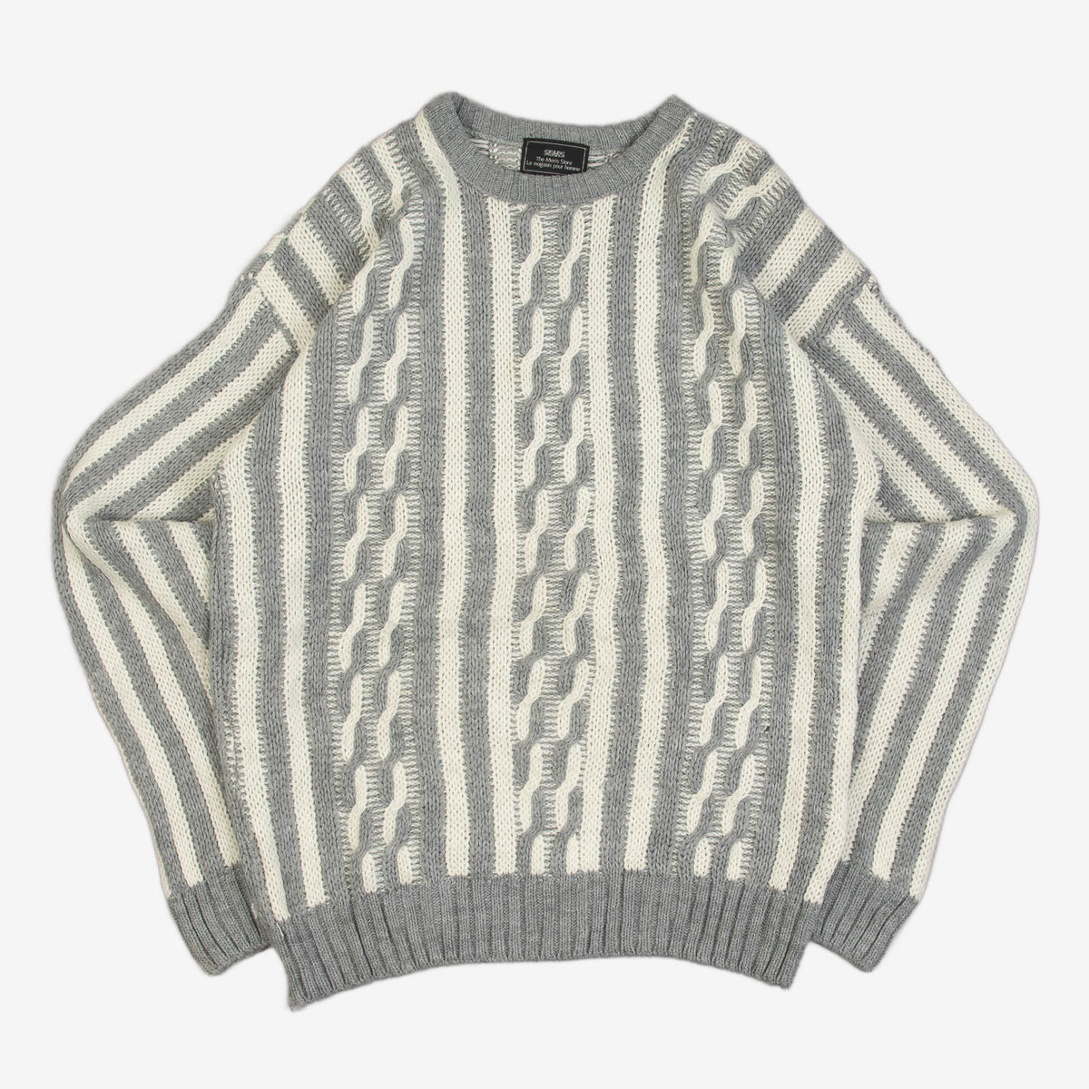 MEN'S VINTAGE 1980S SEARS STRUCTURED STRIPED KNITTED JUMPER - X-LARGE