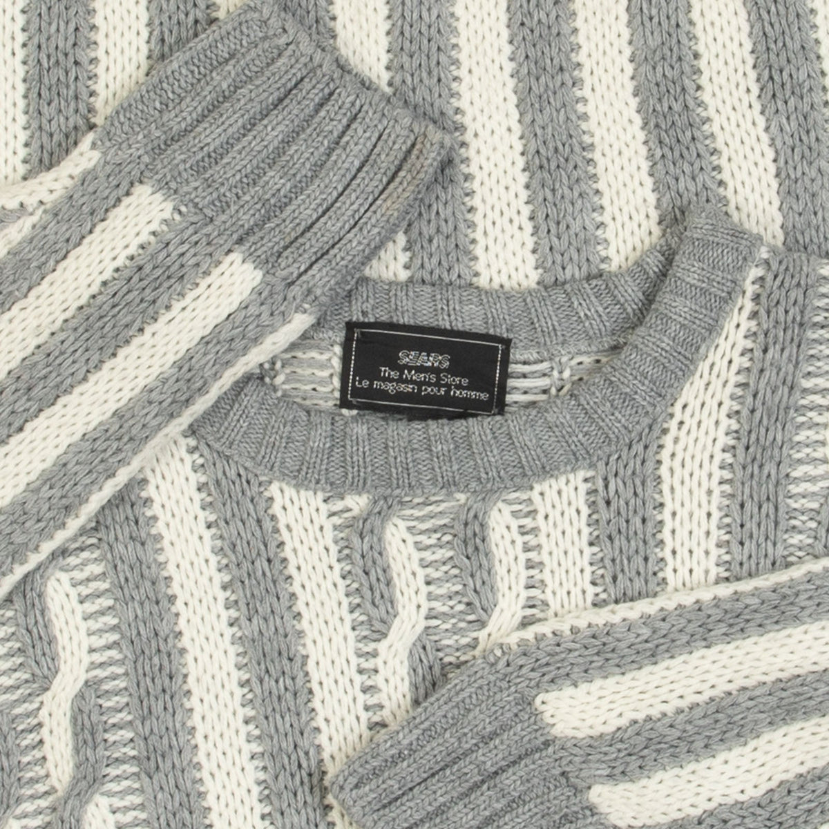 MEN'S VINTAGE 1980S SEARS STRUCTURED STRIPED KNITTED JUMPER - X-LARGE