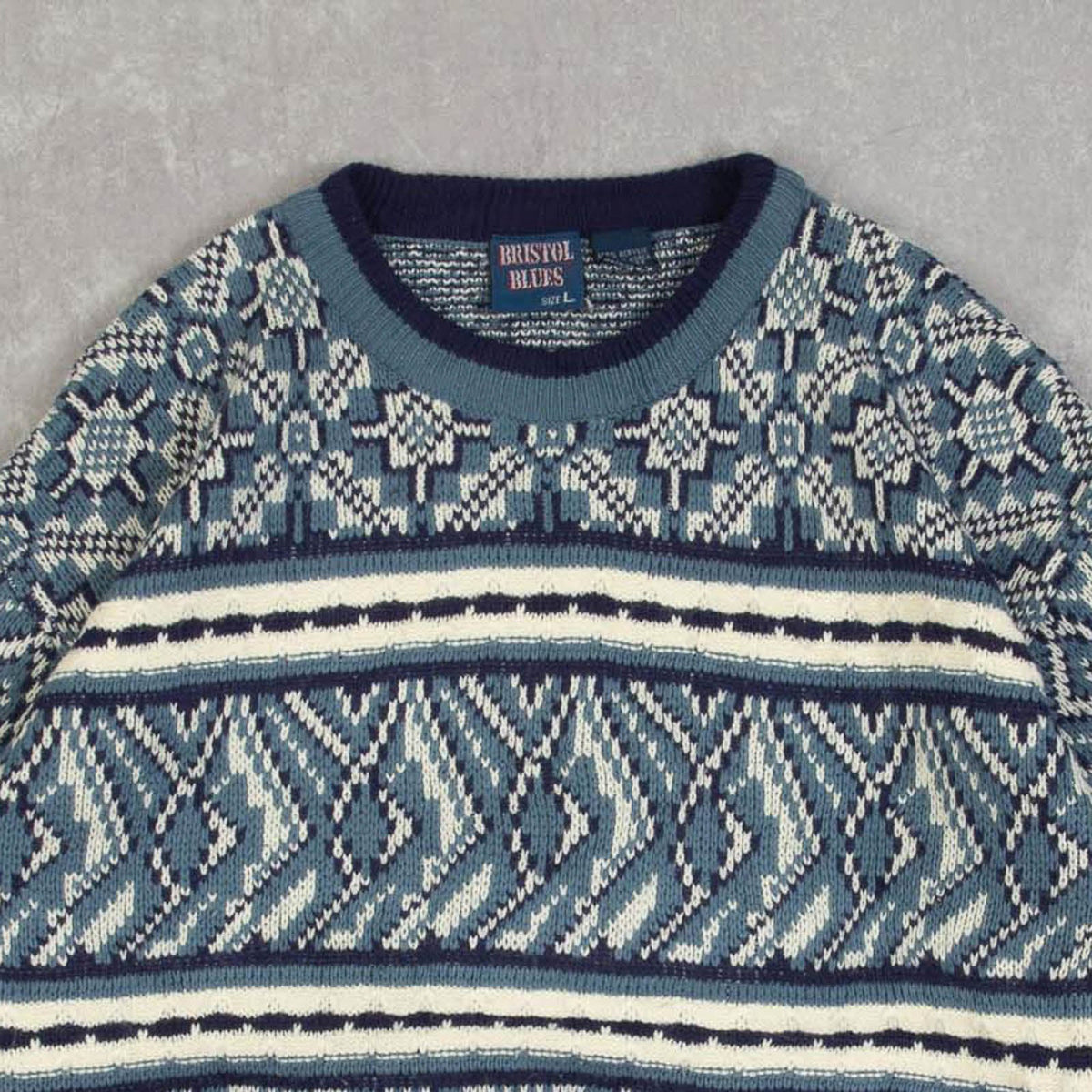 MEN'S VINTAGE 1990S PATTERNED KNITTED JUMPER - LARGE